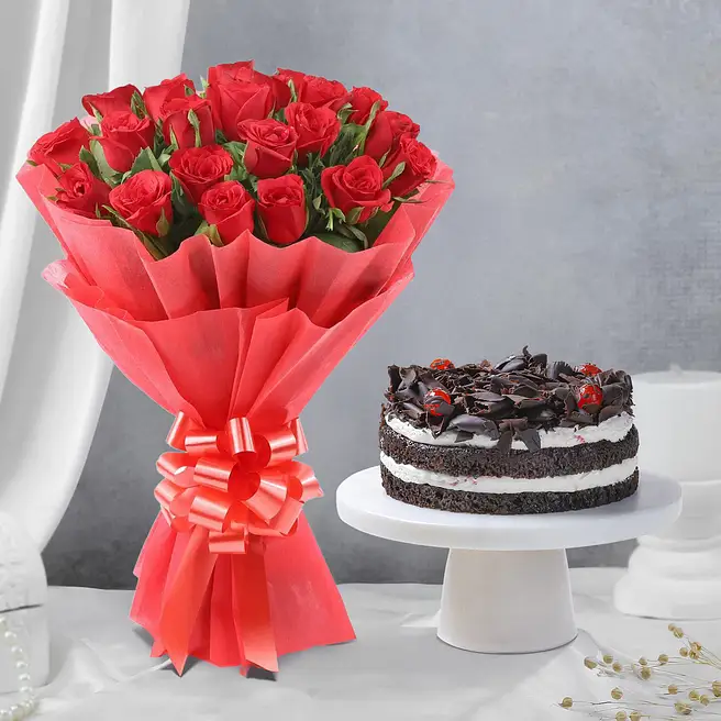 Roses Basket & Black Forest Combo