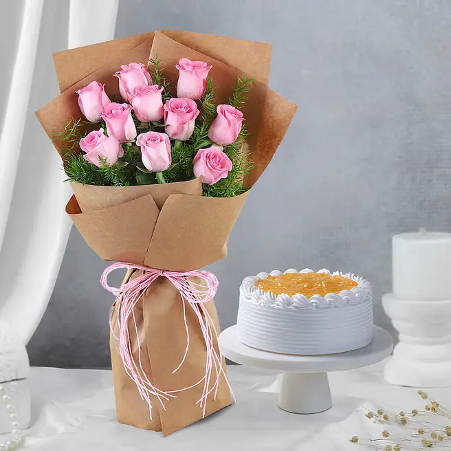Pink Roses & Red Velvet Combo
